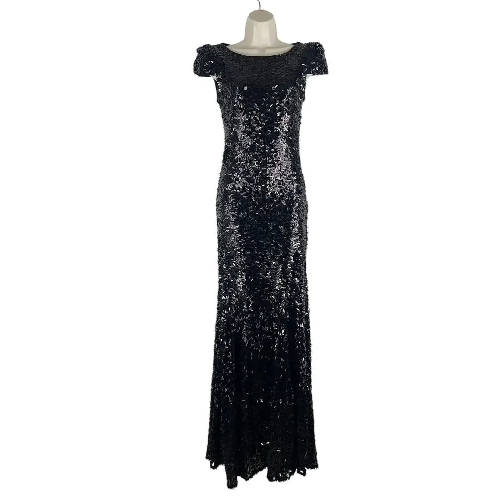 Rachel Gilbert Simone Sequin Embellished Evening Gown Black Size 0